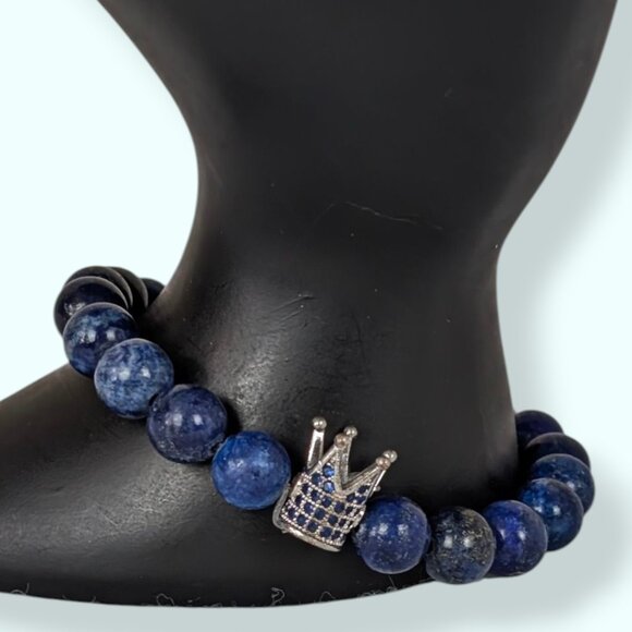 Lapis Lazuli Crown Stretch Bracelet - Picture 1 of 7
